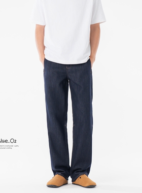 BlueO2夏季薄款莱赛尔原蓝色天丝牛仔裤男士宽松美式冰丝凉感长裤