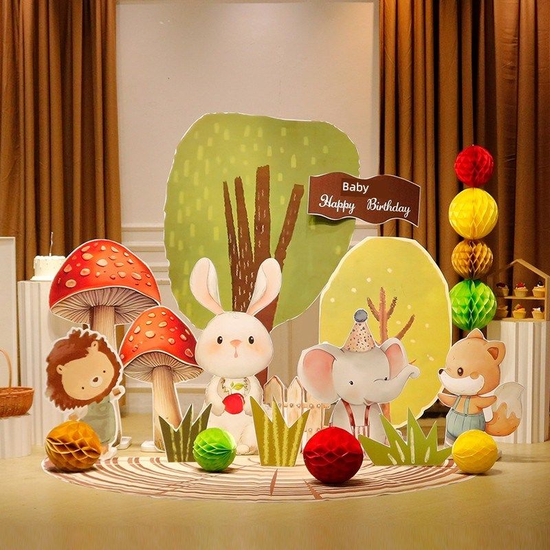 森林动物主题蘑菇女婴一岁生日布局Kt板背景墙场景装饰男孩客厅,节庆用品/礼品,装扮布置套餐,淘宝优惠券,粉丝福利购,淘宝优惠卷