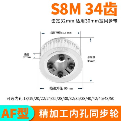 免键同步轮S8M34齿宽32内孔8 10 121H41516胀紧套同步带轮定做套