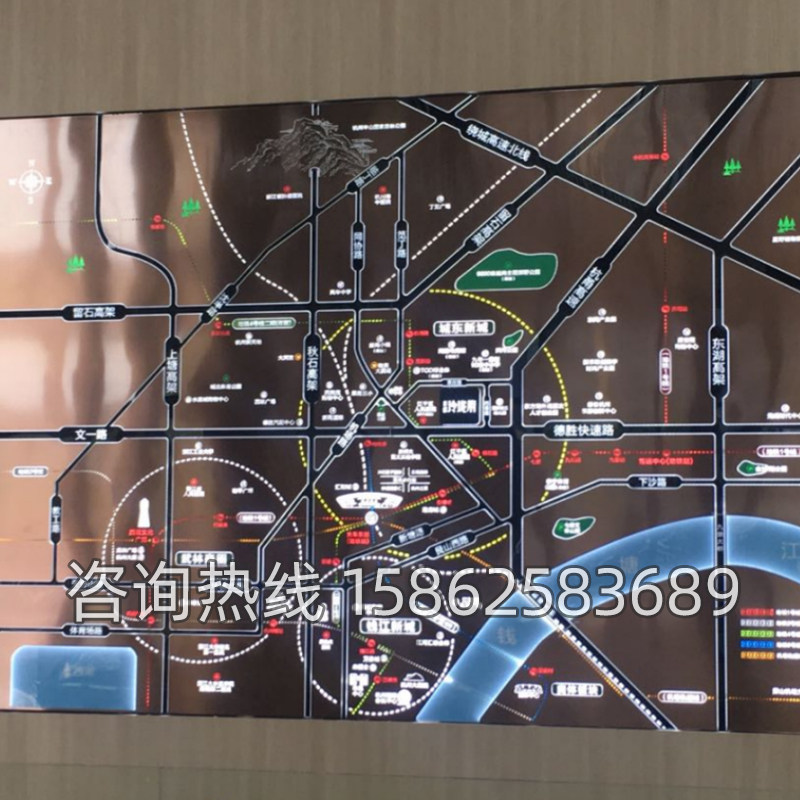 售楼部仿c古铜电子区位图制作房地产区位图楼盘区位壁挂地图定做