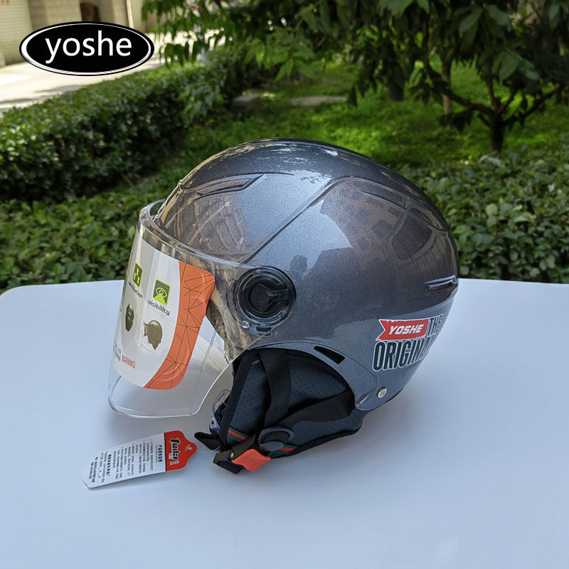 电动摩托车头盔春秋冬款男女士四季盔半盔摔不碎白料送围脖多色