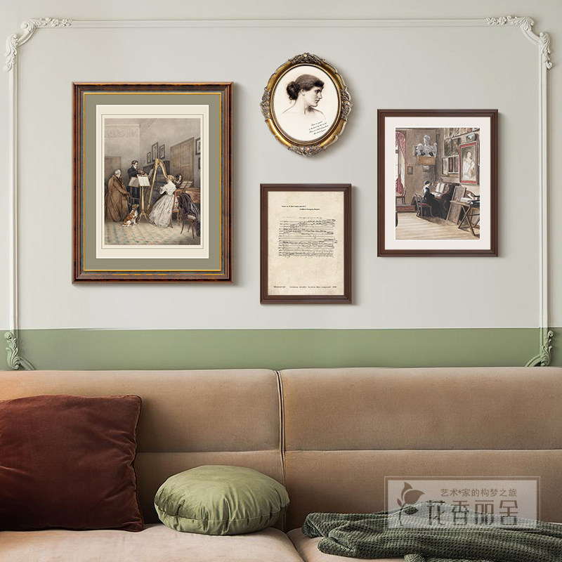 法式小众客厅挂画欧式古典沙发背景墙组合画美式餐厅装.饰画高级