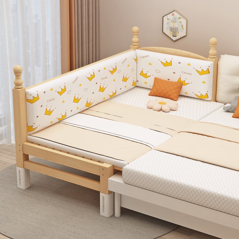实木儿童床带护栏小床婴儿男孩女孩公主床单人床边床加宽拼接大床