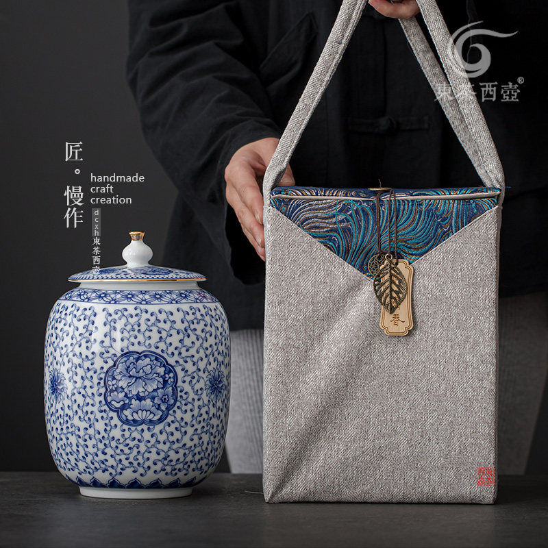陶瓷茶叶b罐家用青花瓷釉中彩茶仓储物罐密封罐茶包装中式古典茶