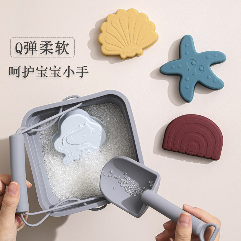 矽胶儿童沙滩桶套装加厚沙滩玩具铲子宝宝海边玩沙挖沙工具可折叠