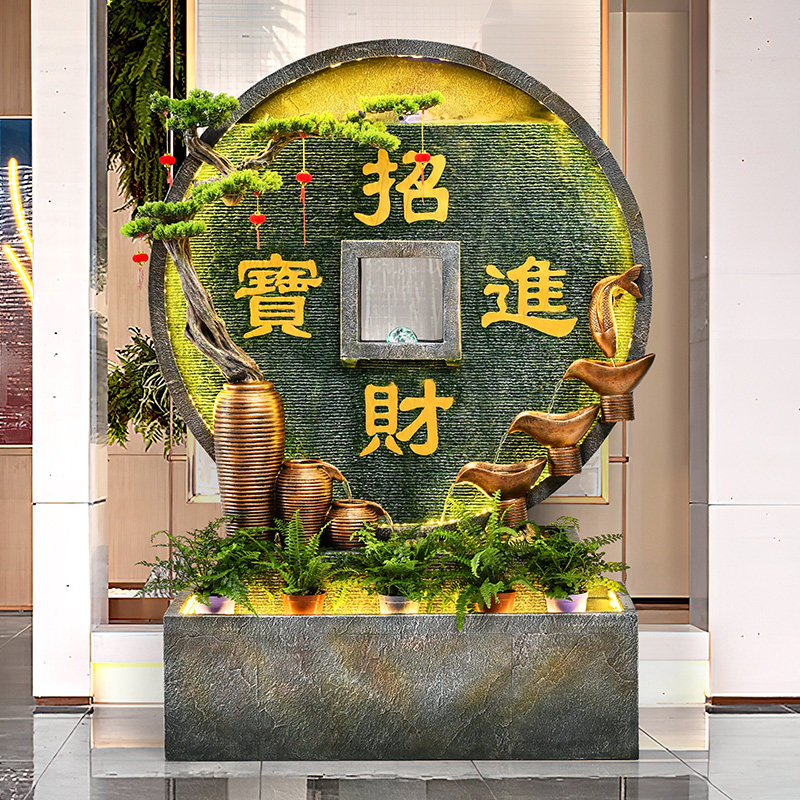 大型水幕墙招财进宝摆件别墅庭院屏风养鱼池流P水喷泉循环水系景
