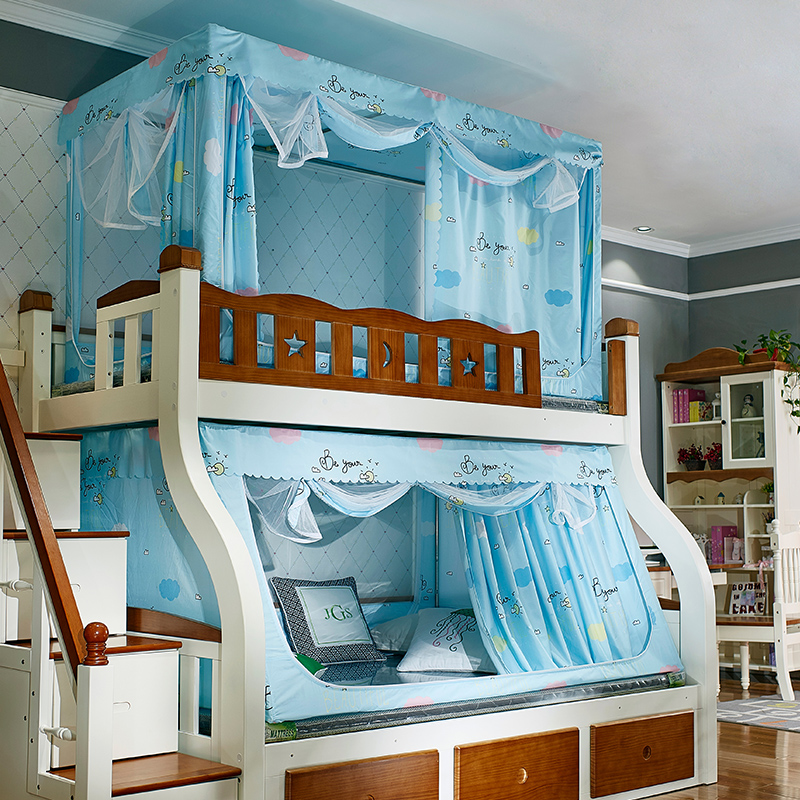 子母床蚊帐上下铺梯形1.5米儿童上下双层床1.2m遮光家用书架款