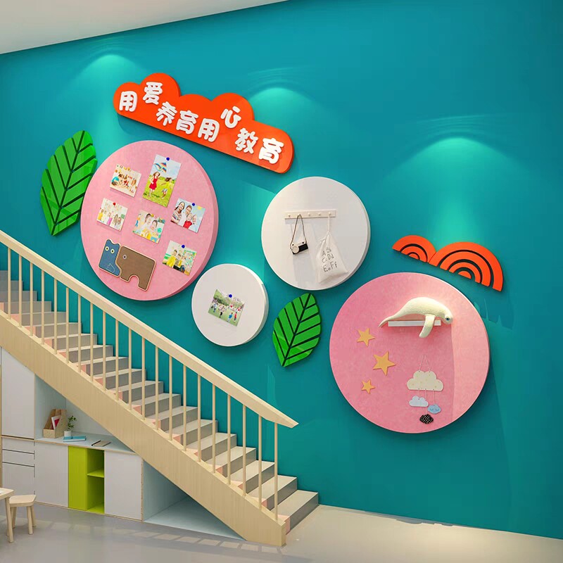 幼儿园文化墙面楼梯走廊装饰毛毡贴环创主题成品托管机构中心设计