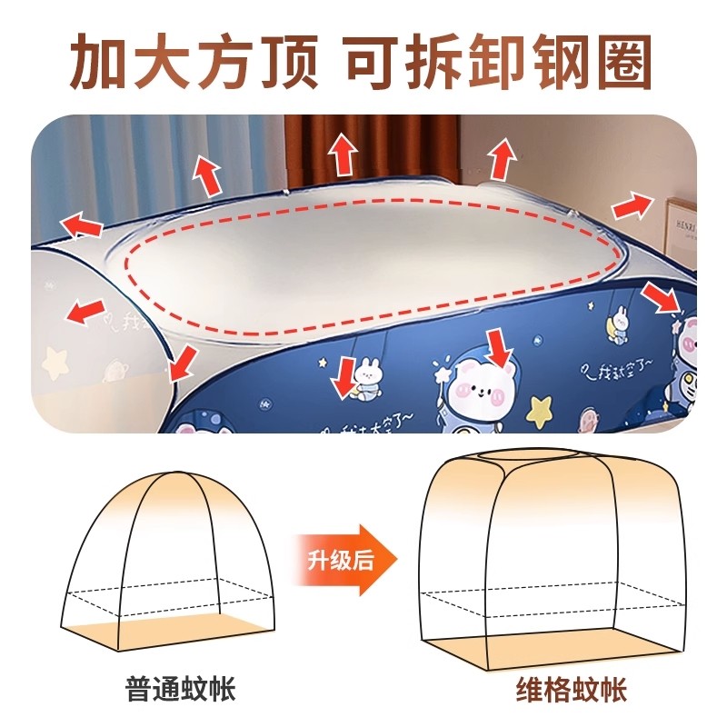 S加厚床连婴儿免打孔折叠纹怅蒙古包蚊帐三门可拆洗加密文章蚊帐