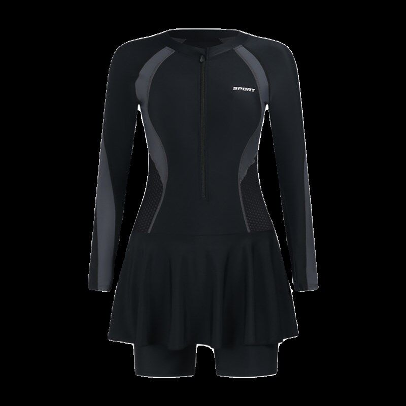 泳衣女游泳馆专用冬天长袖微胖女孩大码五分裤温泉高级连体游泳衣