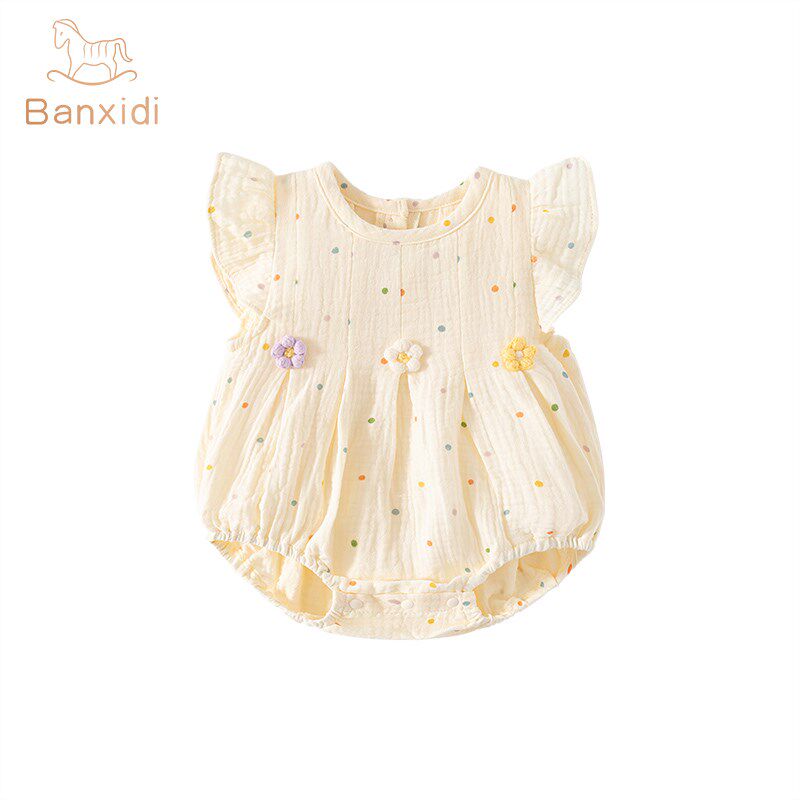 班喜迪婴儿连体衣夏季薄款连体衣宝宝公主百天哈衣爬服夏装包屁衣