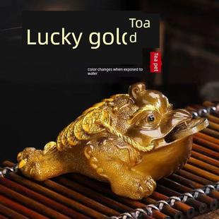 金蟾蜍茶宠物摆件可养变色茶具配件茶几茶盘茶道金蝉财运茶几蟾蜍