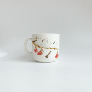 小肥啾银喉长尾山雀鸟私人定制饭碗餐盘子水杯子大号原创德化白瓷