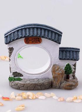 中式仿古建筑徽派墙体门洞微景观鱼缸造景装饰摆件通幽门洞天