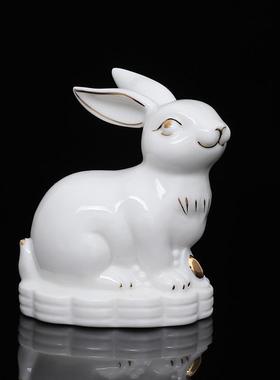 陶瓷十二生肖兔摆件瓷器可爱兔子招财风水客厅家居装饰工艺品白兔