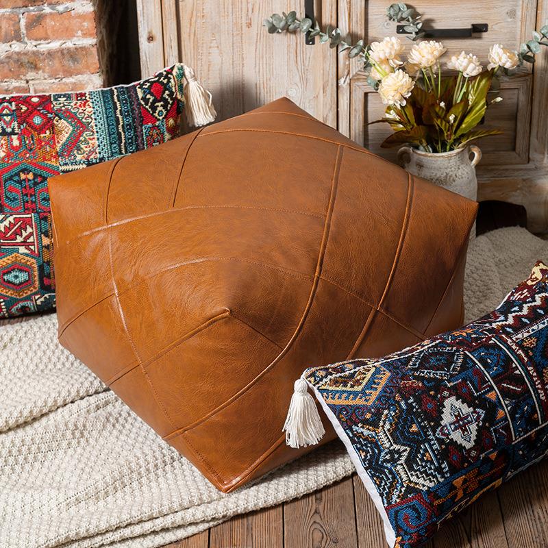 摩洛哥懒人坐墩垫闲置旧衣服收纳沙发矮凳客厅飘窗搁脚凳皮质蒲团