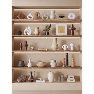 侘寂风大组合摆件陶瓷装饰现代复古原木风民宿酒店开放格书柜摆设