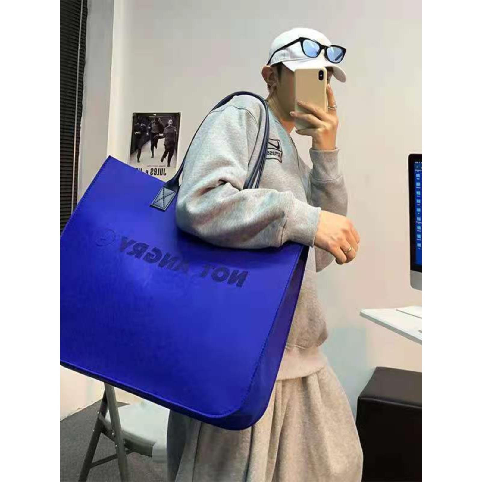 定制大容量托特包毛毡手提袋通勤购物袋广告礼品袋克菜因蓝单肩包