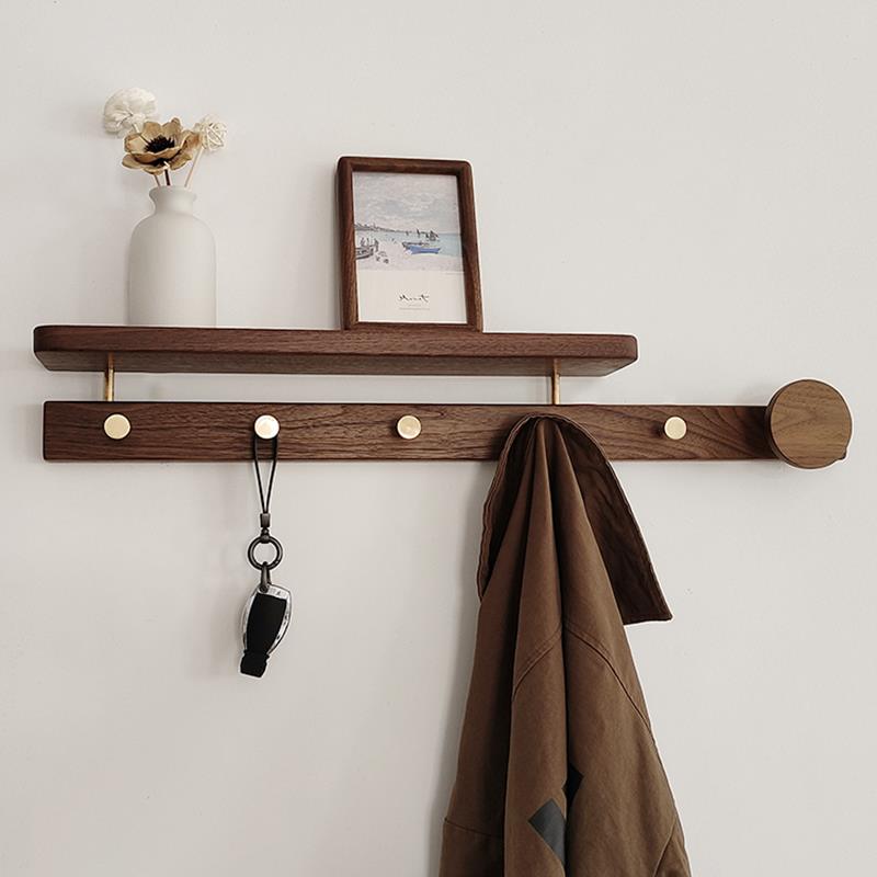 进门挂衣架墙上壁挂式衣帽钩钥匙挂衣钩玄关创意胡桃木排钩置物架
