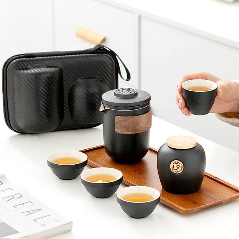 可携式旅行茶具小套装备随身户外包陶瓷功夫泡茶壶快客杯一壶四杯