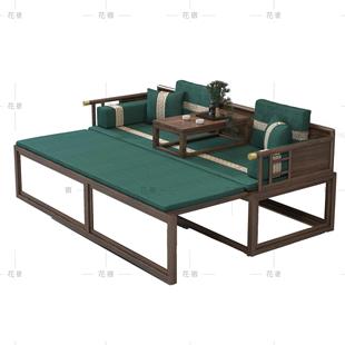 推拉床塌贵妃榻 老榆木罗汉床小户型实木伸缩沙发茶桌椅组合新中式