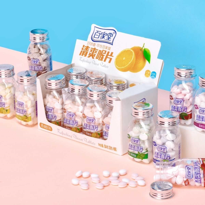 百家堂清口含片薄荷糖西瓜维c清口含片润喉糖薄荷果味压片草莓味