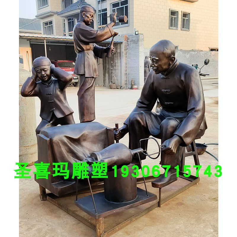 铸铜民俗人物雕塑定制纯铜童趣年味主题铜雕玻璃钢放鞭炮园林景观