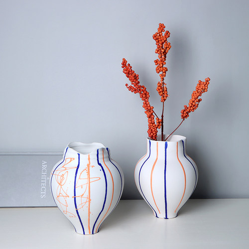 现代新中式手绘陶瓷花器花瓶客厅玄关摆件售楼处样板间展厅装饰品