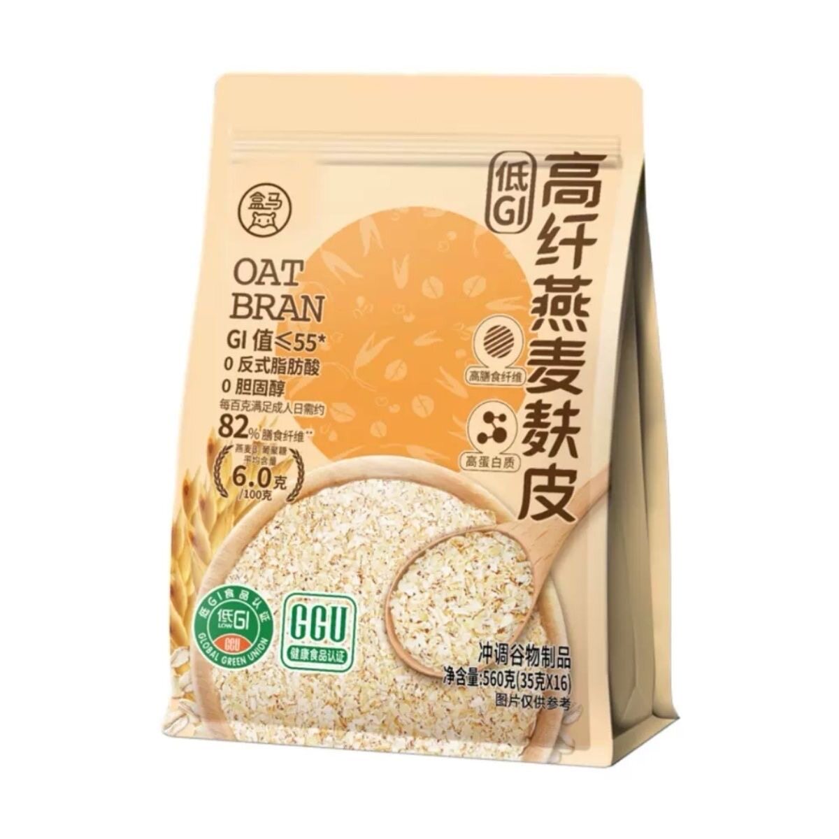 盒马高纤燕麦麸皮560g袋装轻食代餐即食冲泡高膳食纤维麦香浓郁糯