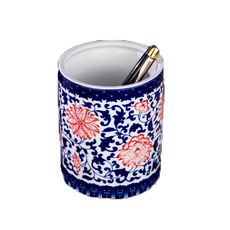 精品包邮景德镇陶瓷器青花仿古笔筒毛笔文房四宝办公书桌摆件礼品