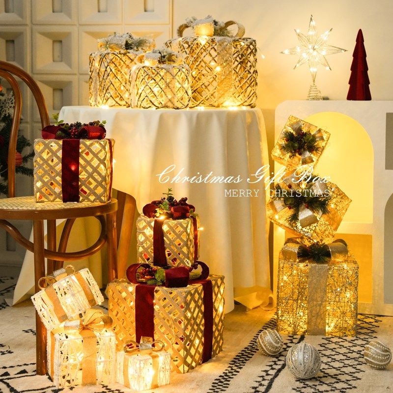 圣诞节装饰品发光礼盒三件套铁艺摆件圣诞树堆头氛围布置拍照道具,节庆用品/礼品,圣诞装饰品,淘宝优惠券,粉丝福利购,淘宝优惠卷