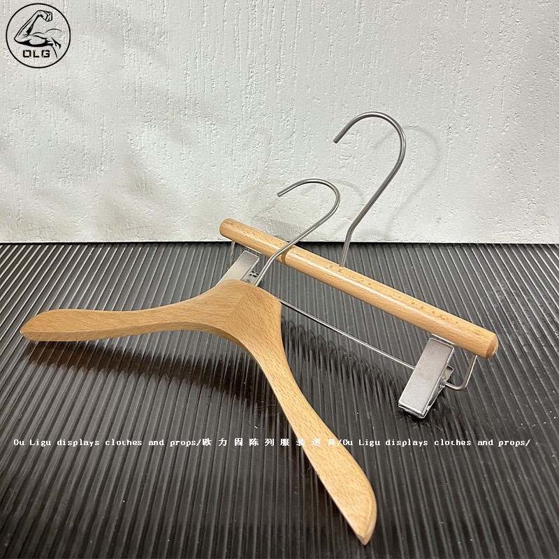 儿童服装店专用实木衣架榉木清漆衣挂裤夹无痕防衣撑裤架定制LOGO