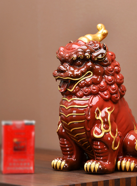 大号貔貅摆件一对红色陶瓷新中式家居客厅装饰办公室桌面招财摆设