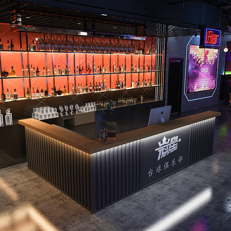 台球厅吧台清吧酒馆酒q吧前台接待台工业风酒店餐饮饭店转角收银