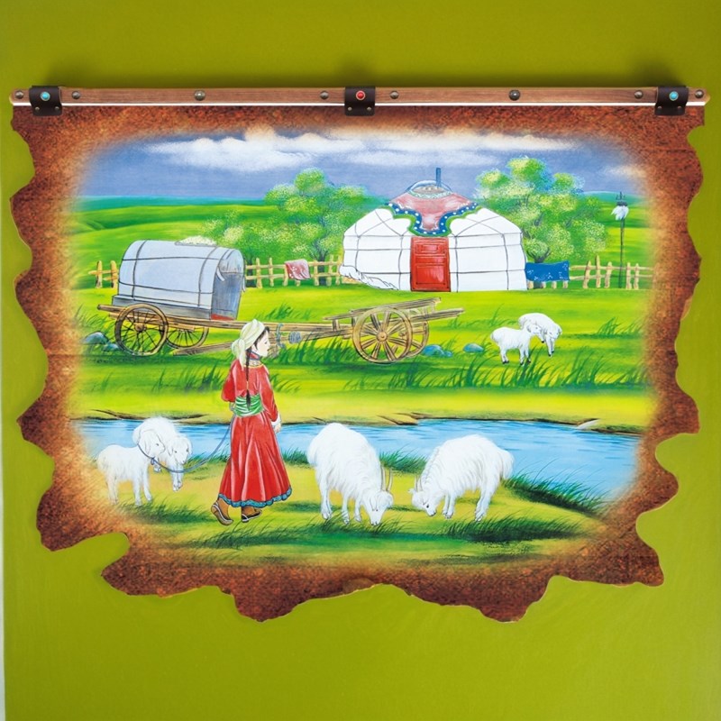 蒙古皮画定制皮革挂画特色民族手工艺品蒙古包餐厅卧室精品装饰画