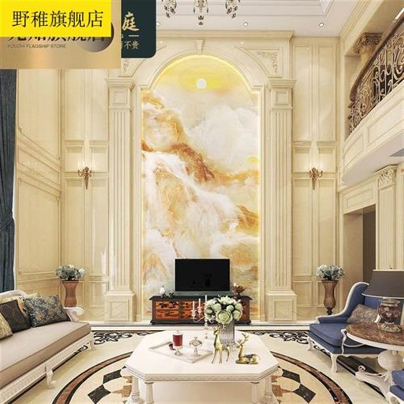复式电视背景墙瓷砖客厅别v墅大理石罗马柱边框装饰岩板镂空影视
