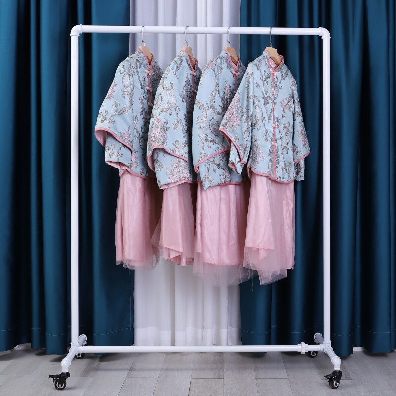 服装店展示架带轮衣架落地挂衣杆可移动水管服装挂衣架铁艺龙门架