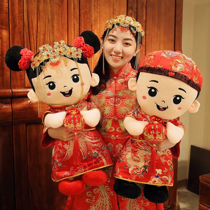 压床娃娃一对结婚礼物新婚对娃床上公仔婚庆摆件婚房喜娃抱枕