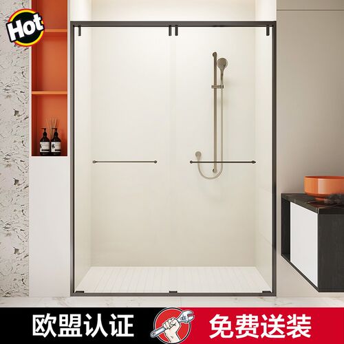 一字型缓冲淋浴房整体不锈钢w极窄家用浴屏卫生间玻璃移门简易隔