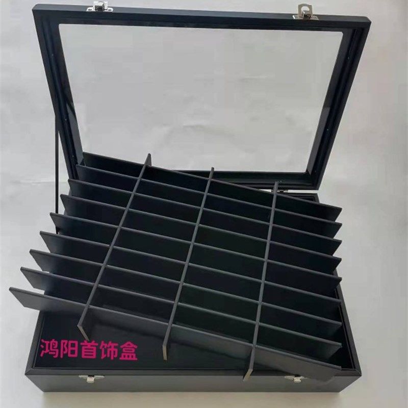 40位小格子玉镯器手镯盒加盖透明玻璃箱手镯托盘饰品首饰展示 纳