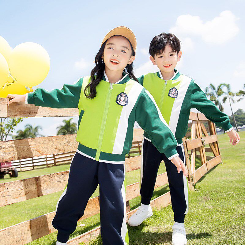 小学生校服套装儿童春秋装绿色棒球服四件套幼儿园园服夏季运动装