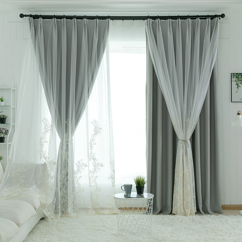 韩式布纱双层一体窗帘遮光成品卧室飘窗落地窗粉色公主风2020新款