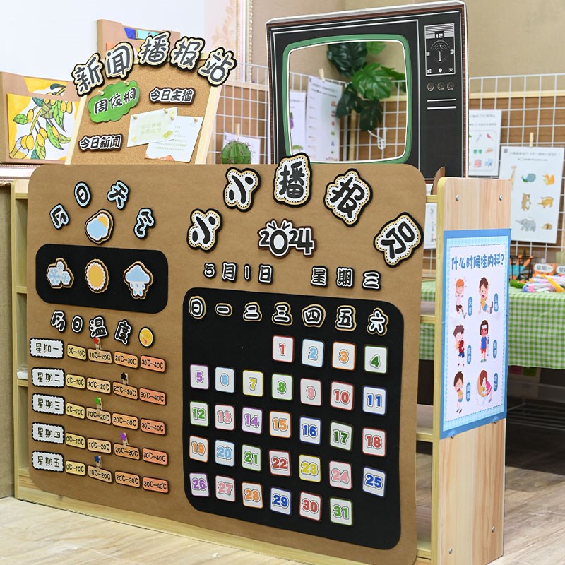 幼儿园环创材料主题墙面装饰成品小小播报员班级文化墙贴区角区域