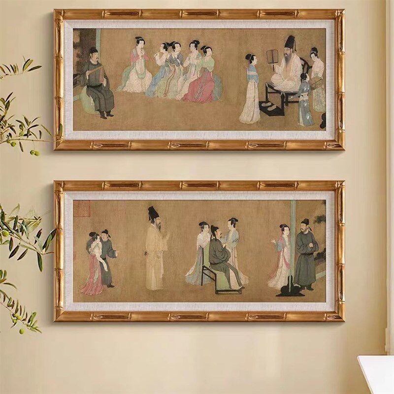 《韩熙载夜宴图》法式中国风客厅装饰画玄关壁炉新中式书房挂画