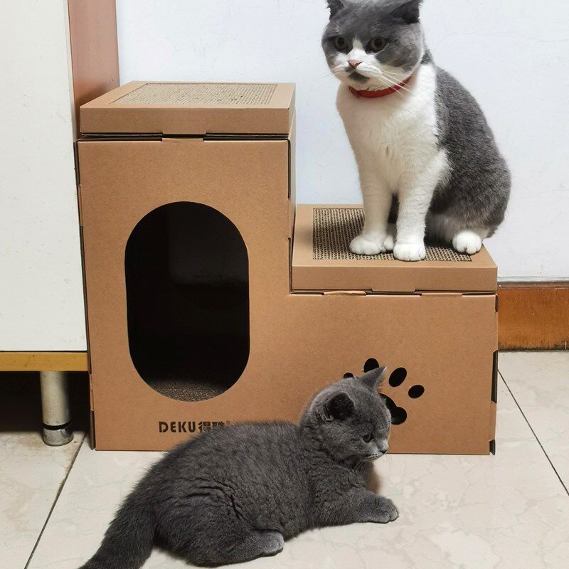 现货大号猫抓板猫窝纸箱磨爪器耐磨不掉屑电视机磨爪板中空猫抓柱