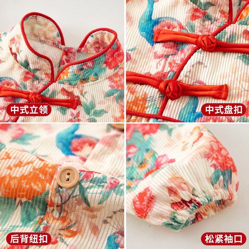 罩衣女宝宝拜年服儿童围裙秋冬季婴儿吃饭围兜防水防脏反穿衣外穿