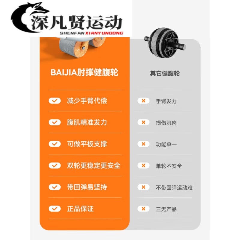 新款健腹轮智能健腹轮自动回弹腹肌轮肘撑回弹收腹卷运动健活力橙