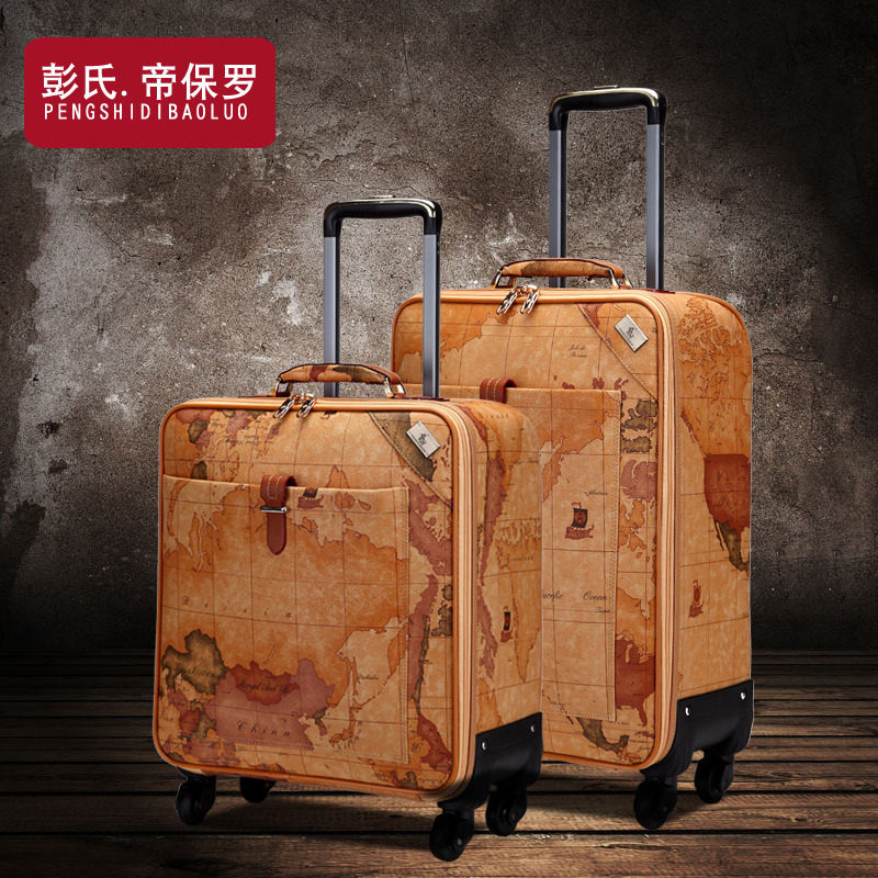 地图皮箱拉杆箱女行李箱20寸旅行箱C男万向轮16寸登机箱24寸密码