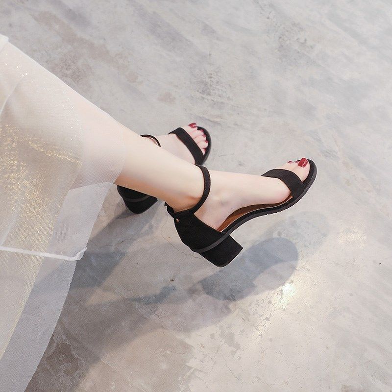 夏季女凉鞋2024年新款百搭黑色中跟一字带粗跟低跟时尚外穿女鞋子,女鞋,一字带凉鞋,淘宝优惠券,粉丝福利购,淘宝优惠卷