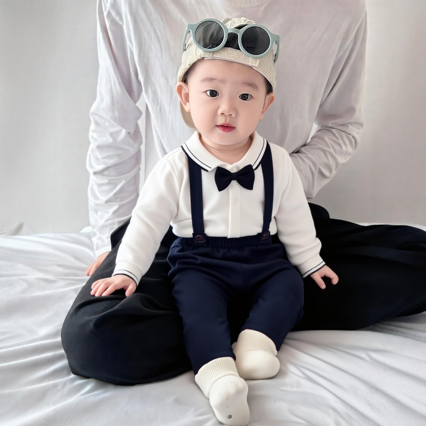 男童夏装背带裤2026小少v爷套装新款周岁宝宝生日夏季薄款婴儿帅
